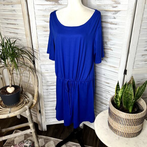 SOFT SURROUNDINGS Women's XL Short Sleeve T Shirt Mini Dress Adj Waist Blue USA - Picture 5 of 13